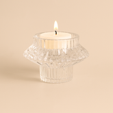 Crystal Glass Candle Holder – Dual-Sided Elegant Design (40ml) with tea light candle.